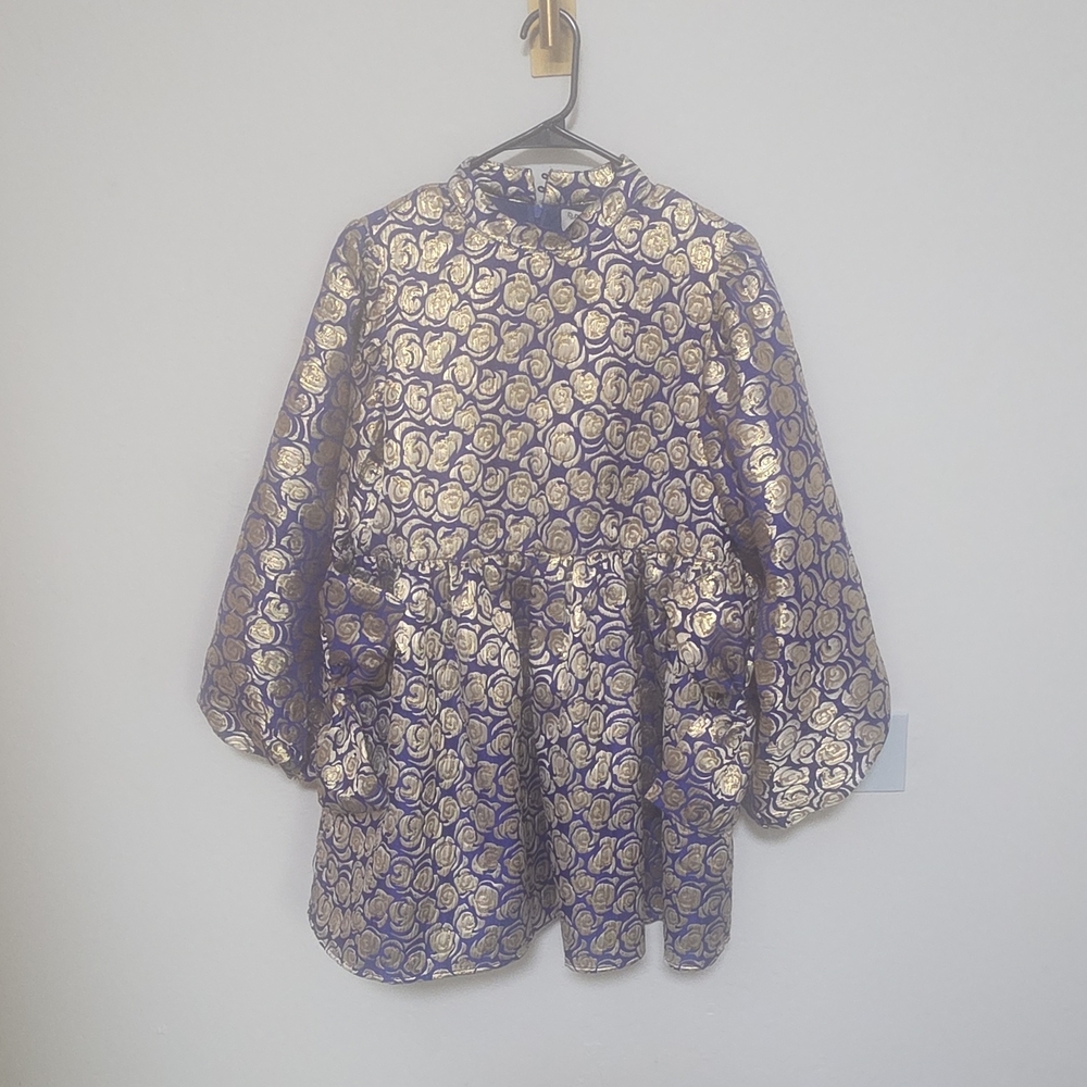 Sister Jane Purple and Gold Floral Brocade Long Sleeve Mini Dress